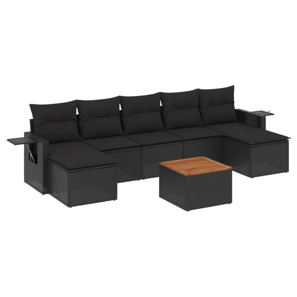 Cadeira de Balanço 8 pcs conjunto sofás de jardim com almofadões vime PE preto