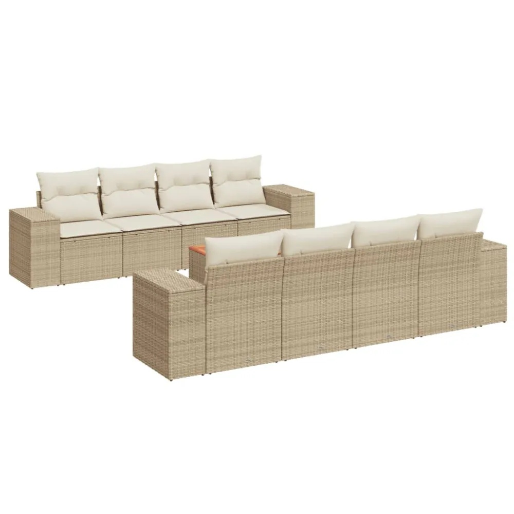Cadeira de Balanço 9 pcs conjunto de sofás para jardim com almofadões vime PE bege