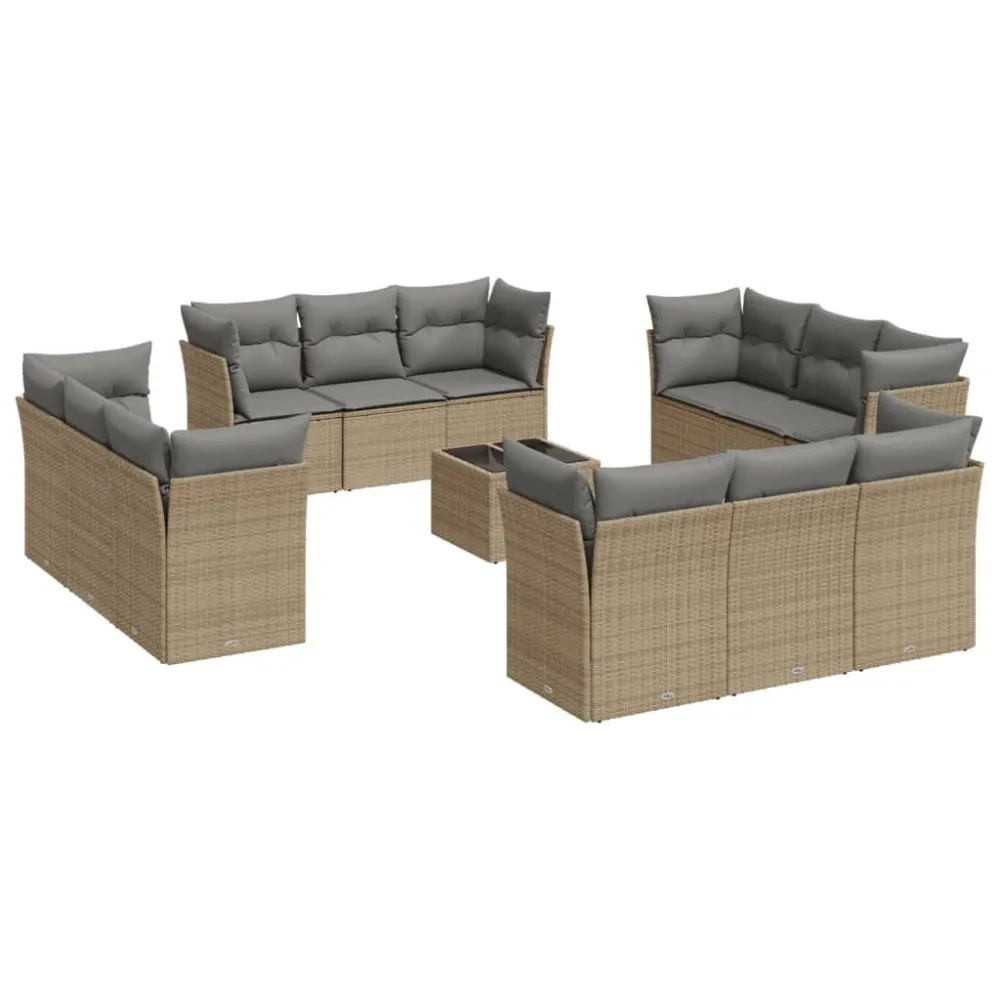Cadeira de Balanço 13 pcs conjunto de sofás para jardim com almofadões vime PE bege
