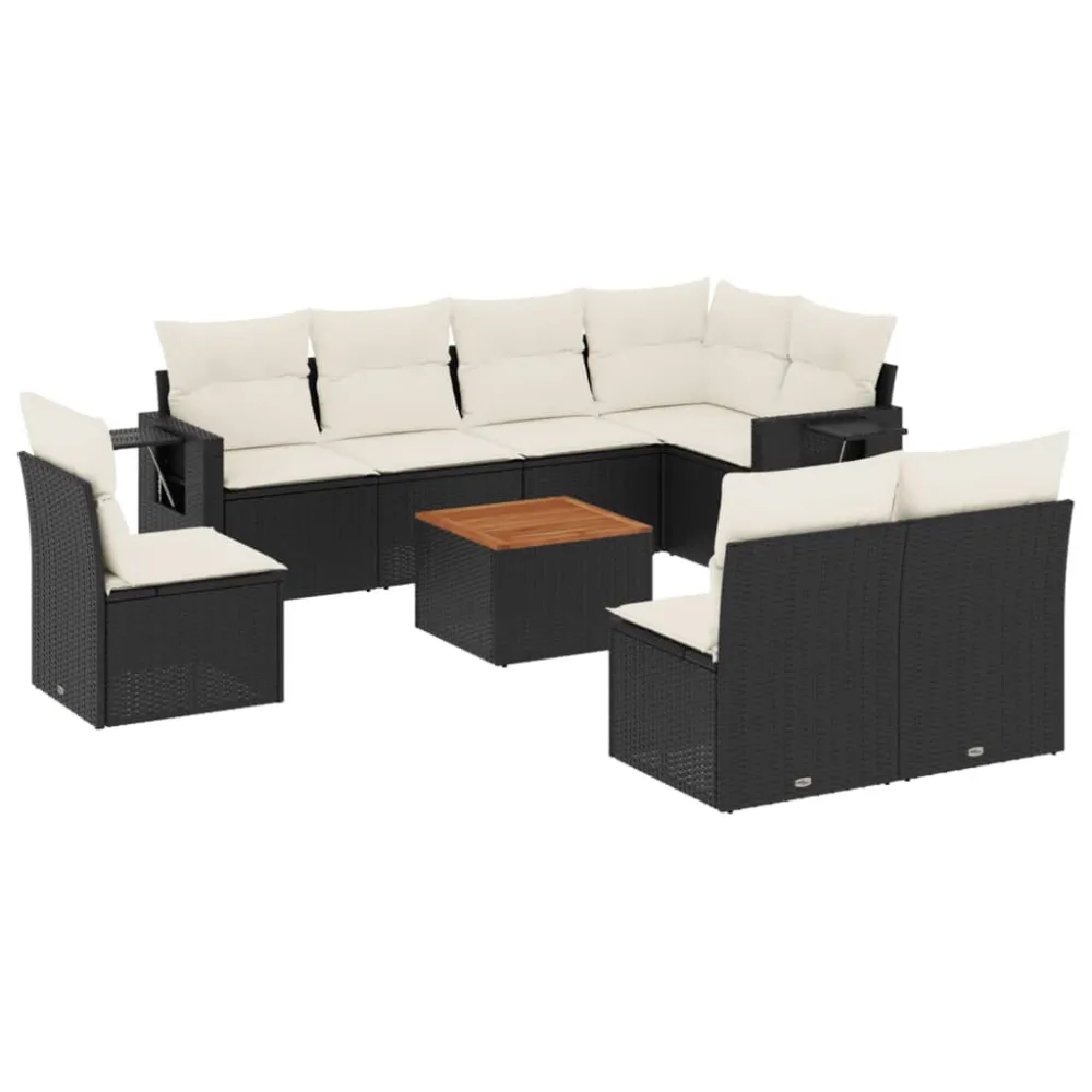 Cadeira de Balanço 9 pcs conjunto de sofás para jardim com almofadões vime PE preto