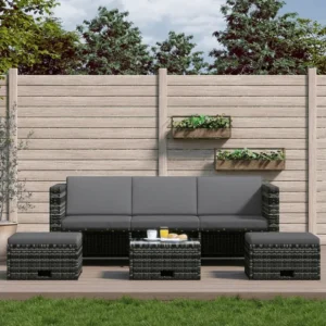 Cadeira de Balanço 4 peças conjunto lounge de jardim com almofadões vime PE cinzento