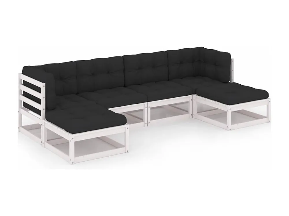 Cadeira de Balanço 6 peças conjunto lounge jardim com almofadões pinho maciço branco