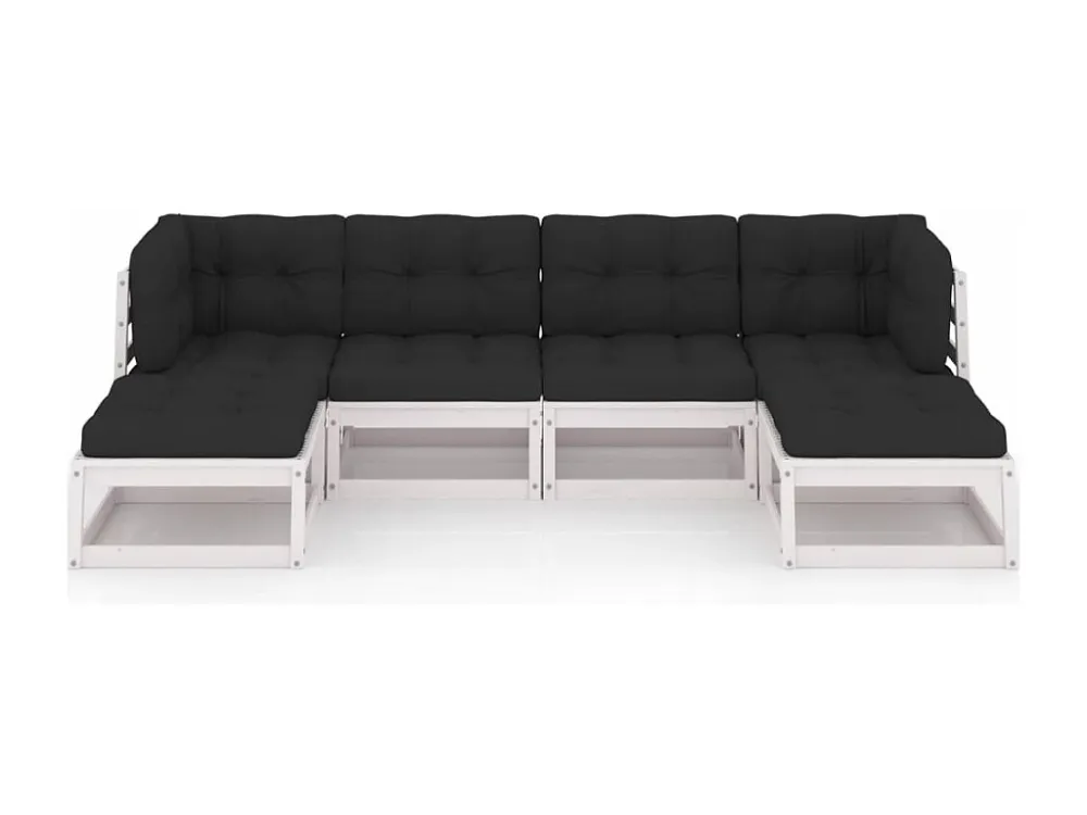 Cadeira de Balanço 6 peças conjunto lounge jardim com almofadões pinho maciço branco