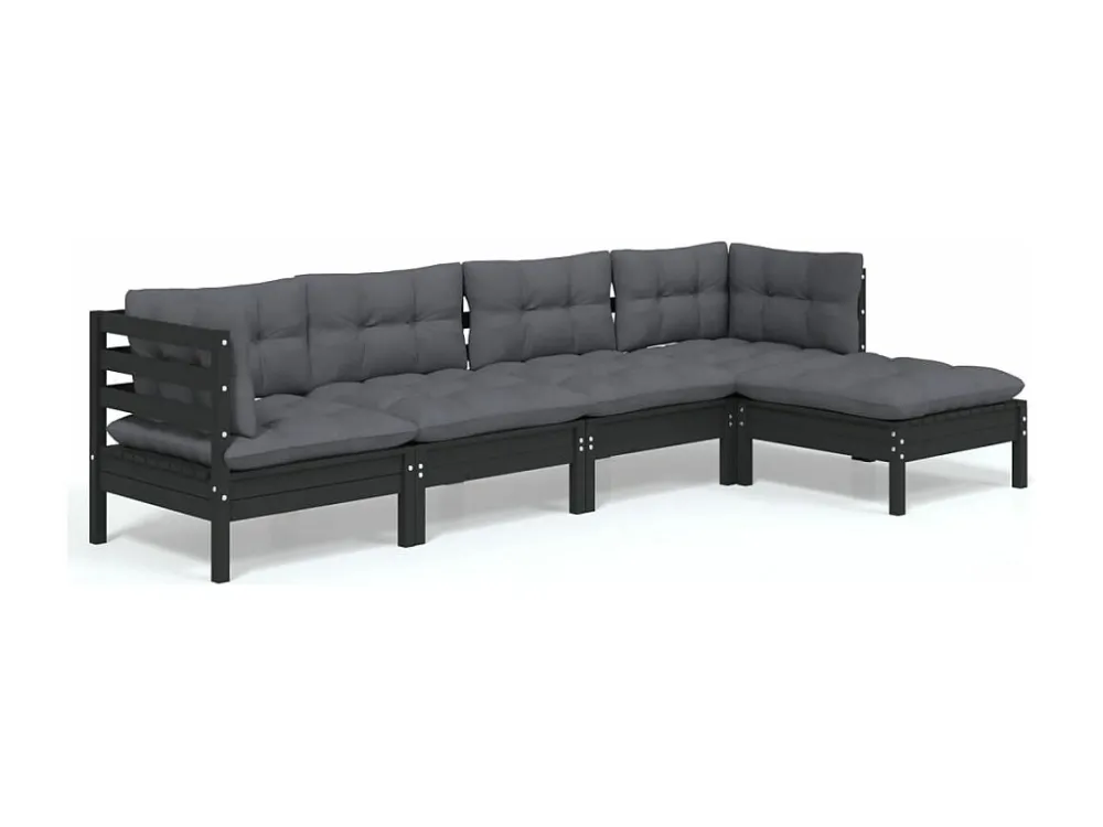 Cadeira de Balanço 5 peças conjunto lounge de jardim com almofadões pinho preto