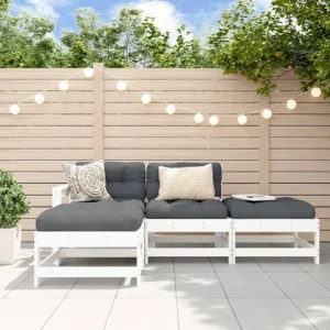 Cadeira Dobrável 4peças conjunto lounge jardim com almofadões madeira maciç branco