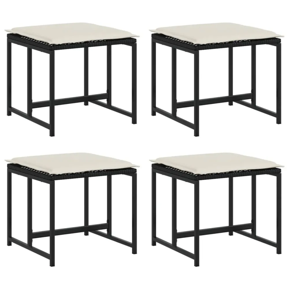 Cadeira Dobrável Bancos de jardim com almofadões 4 pcs vime PE preto