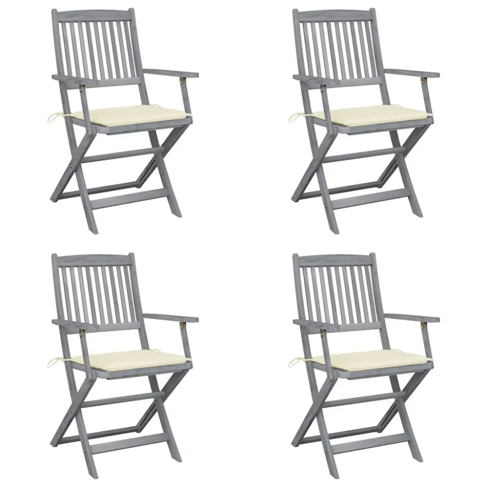 Cadeira Dobrável Cadeiras exterior dobráveis com almofadões 4 pcs acácia maciç
