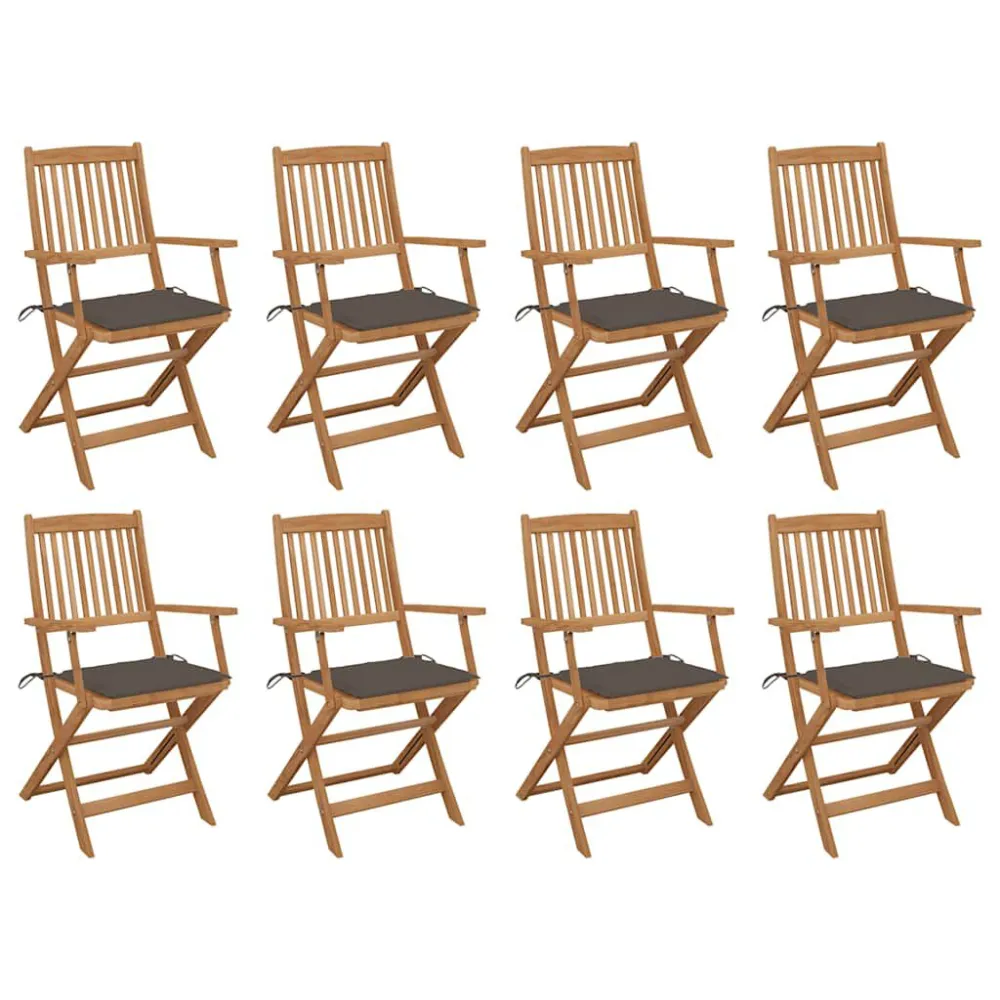 Cadeira Dobrável Cadeiras de exterior dobráveis com almofadões 8pcs acácia maciç