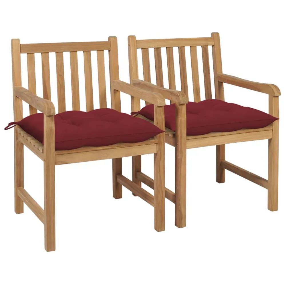 Cadeira Dobrável Cadeiras jardim com almofadões vermelho tinto 2 pcs teca maciç