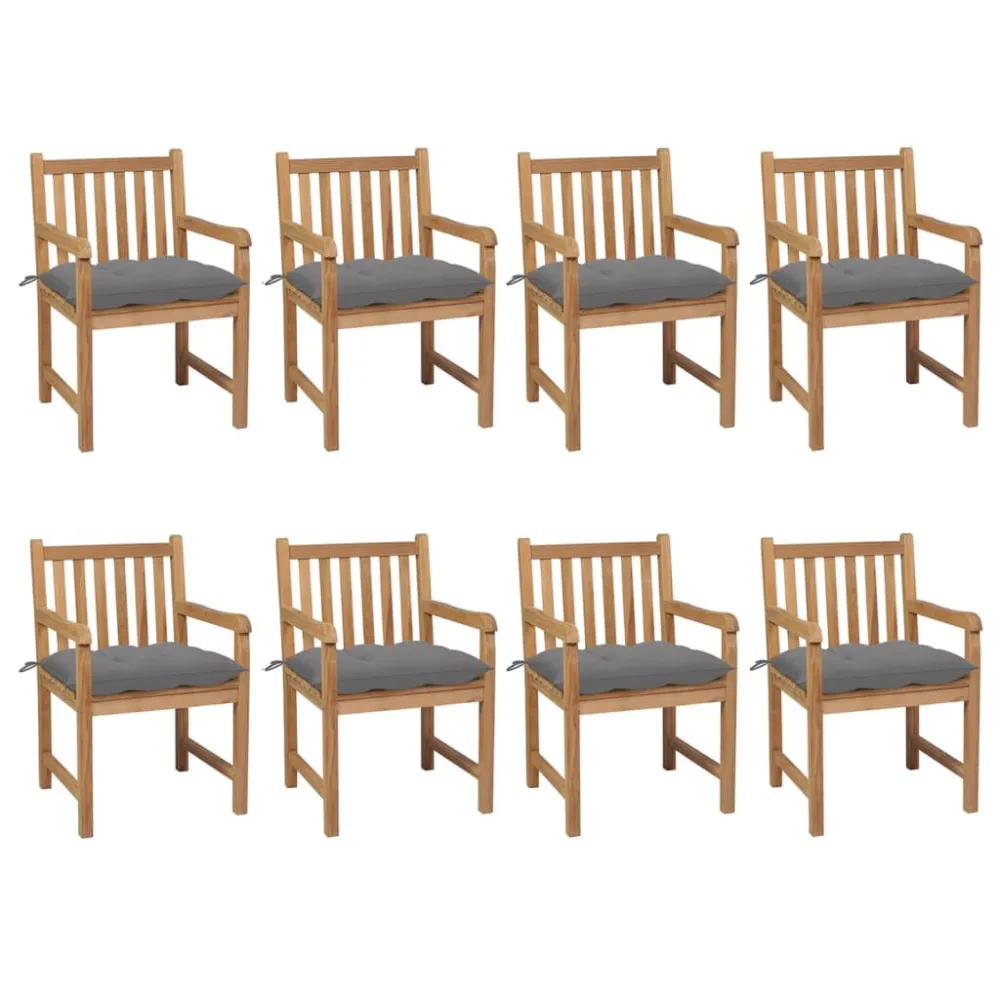 Cadeira Dobrável Cadeiras de jardim com almofadões cinzento 8 pcs teca maciç