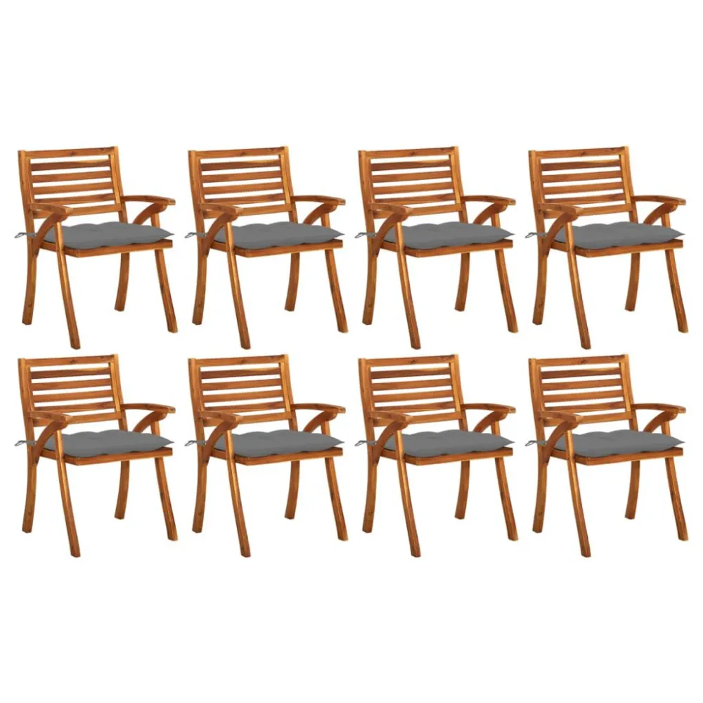 Cadeira Dobrável Cadeiras de jardim com almofadões 8 pcs acácia maciç