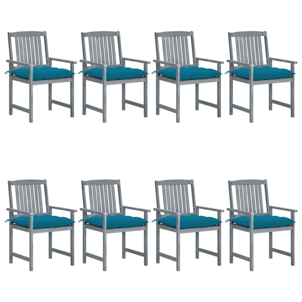 Cadeira Dobrável Cadeiras de jardim com almofadões 8 pcs acácia maciç cinzento