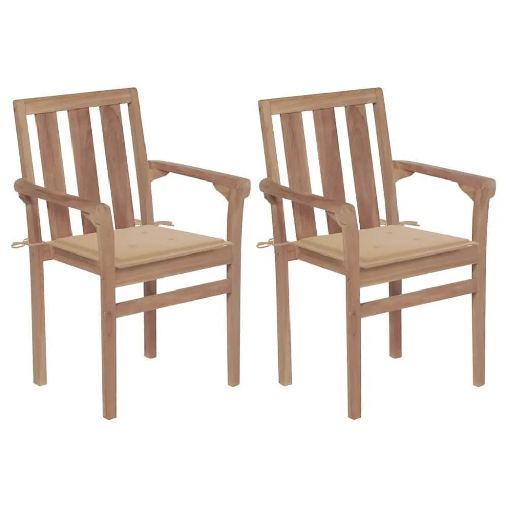 Cadeira Dobrável Cadeiras de jardim com almofadões beges 2 pcs teca maciç