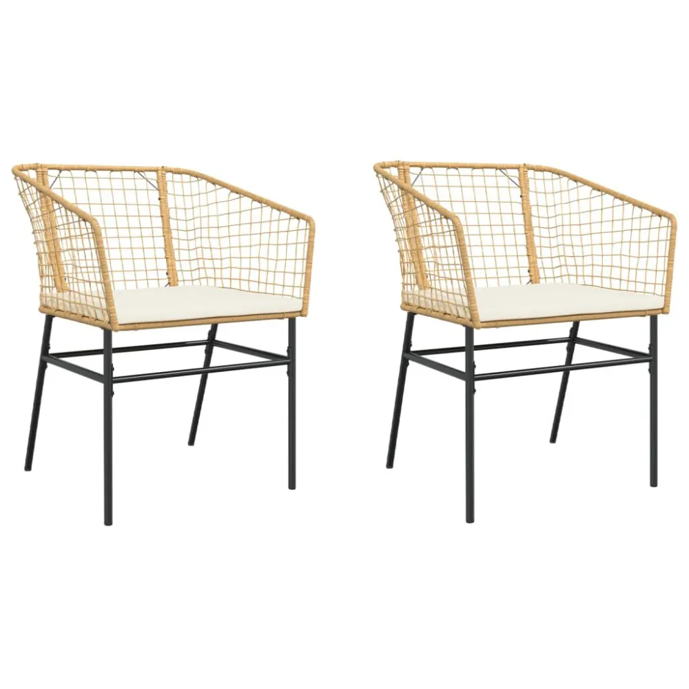 Cadeira Dobrável Cadeiras de jardim com almofadões 2 pcs vime PE castanho