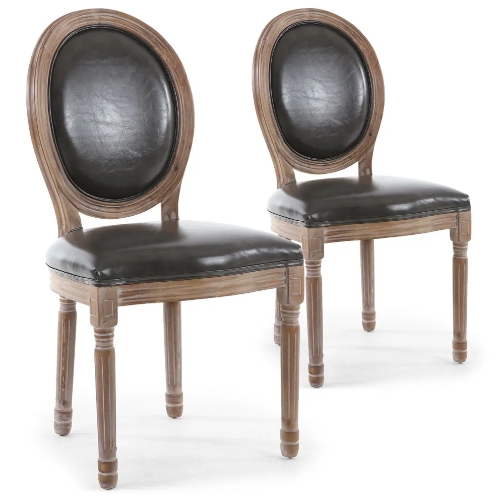 Cadeira Dobrável Conjunto de 2 cadeiras estilo medalhão Louis XVI Madeira patinada & Couro sintético cinza