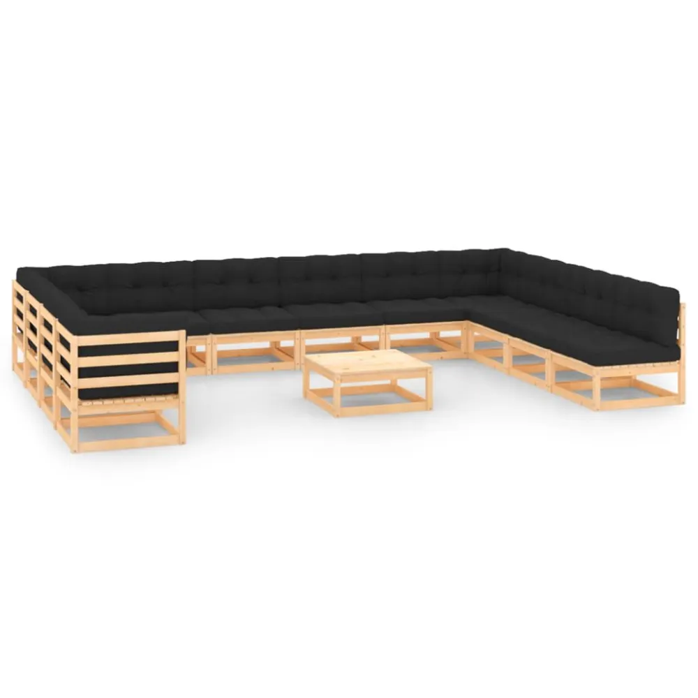 Cadeira Dobrável 13 pcs conj. lounge jardim com almofadões antracite pinho maciço