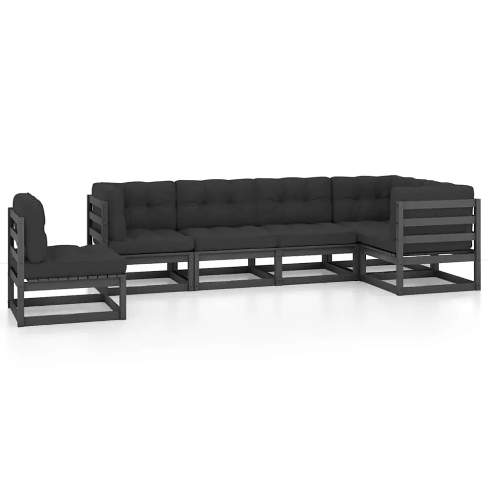 Cadeira Dobrável 6 pcs conjunto longue de jardim com almofadões pinho maciço