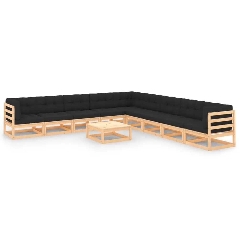 Cadeira Dobrável 10 pcs conjunto lounge de jardim com almofadões pinho maciço
