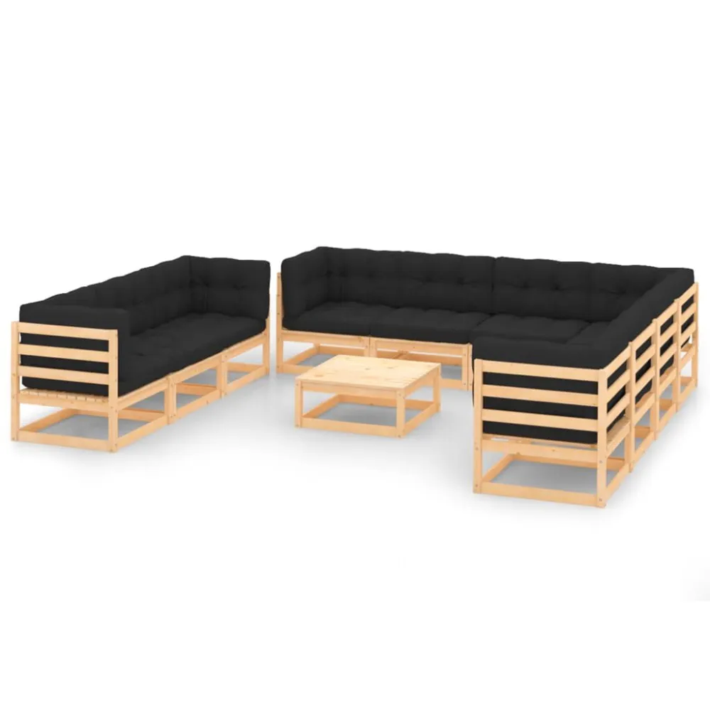 Cadeira Dobrável 11 pcs conjunto lounge de jardim com almofadões pinho maciço