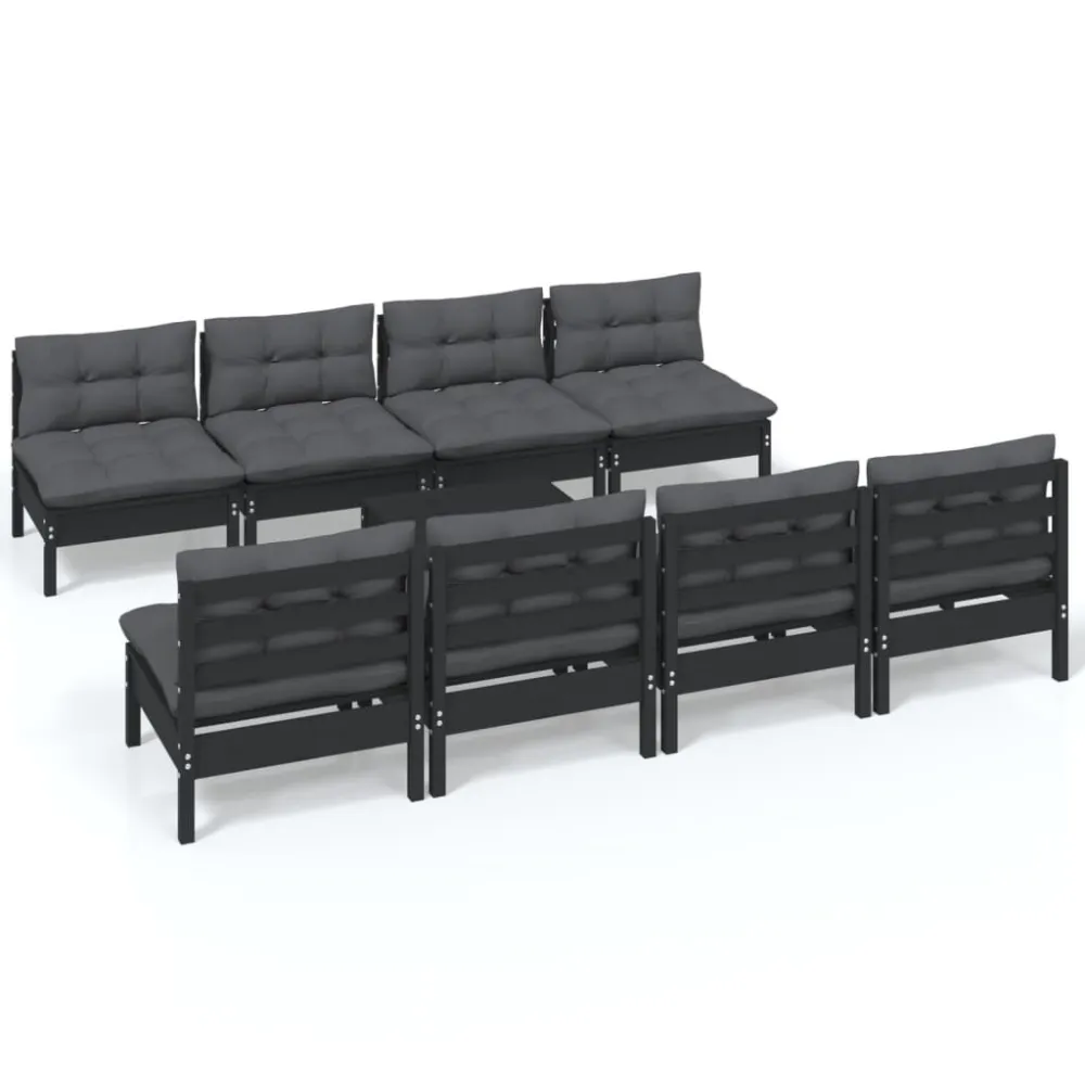 Cadeira Dobrável 9 pcs conjunto lounge jardim com almofadões pinho maciço