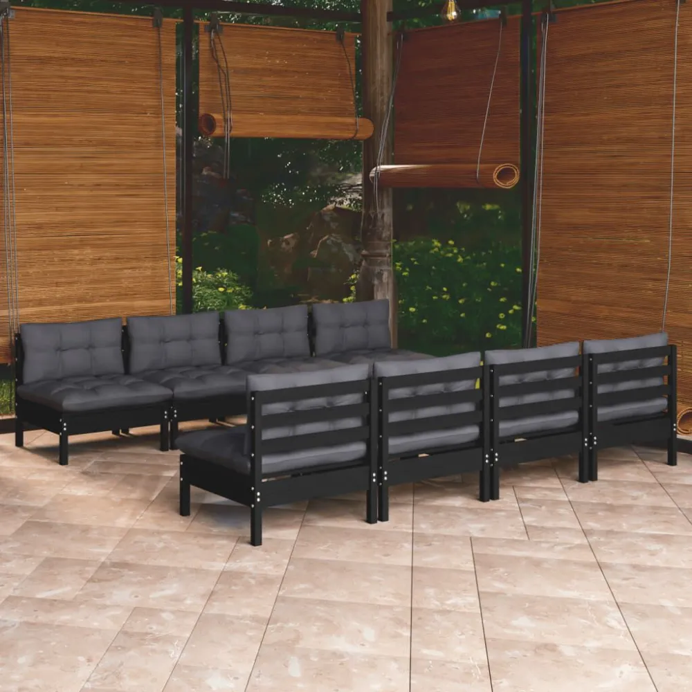 Cadeira Dobrável 9 pcs conjunto lounge jardim com almofadões pinho maciço