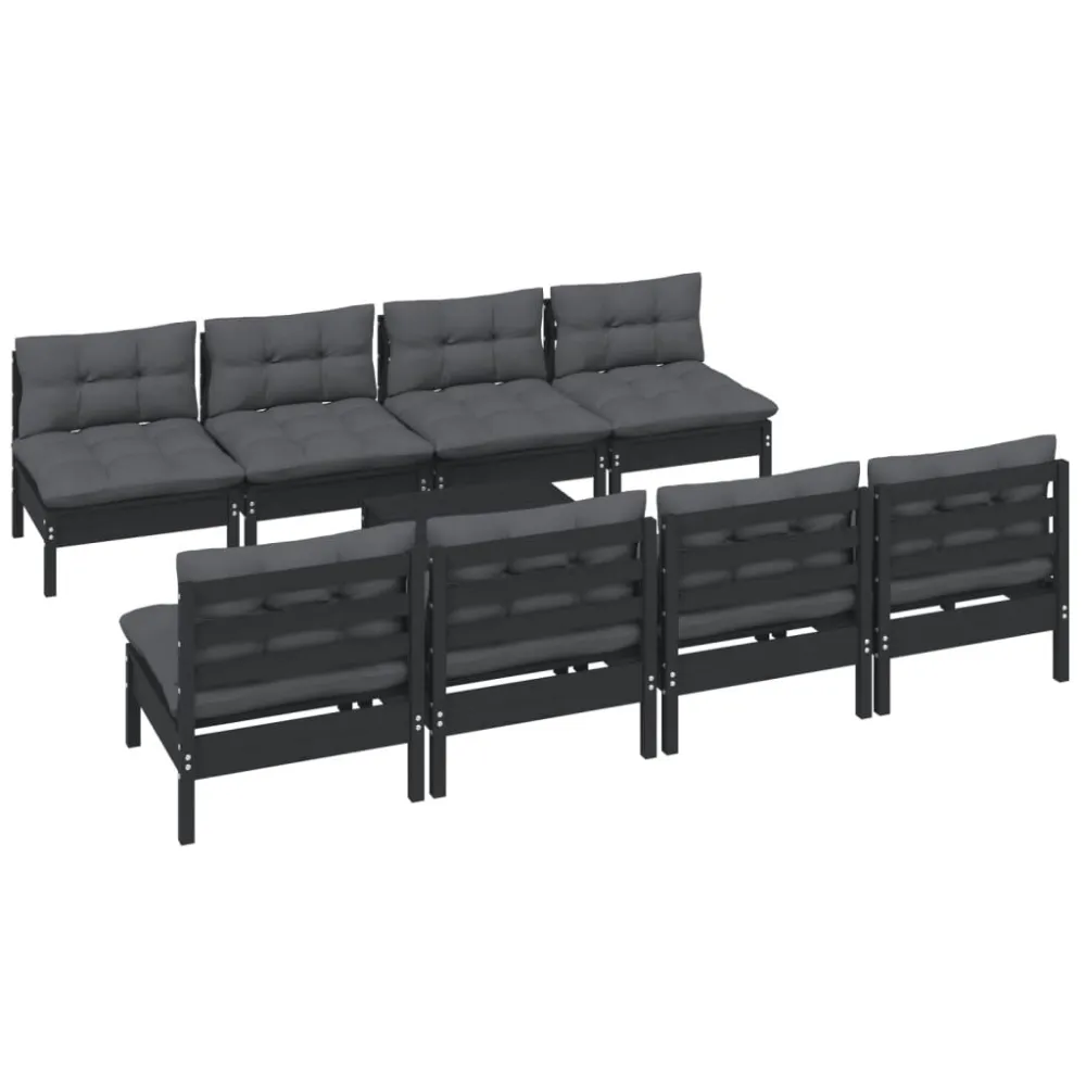 Cadeira Dobrável 9 pcs conjunto lounge jardim com almofadões pinho maciço