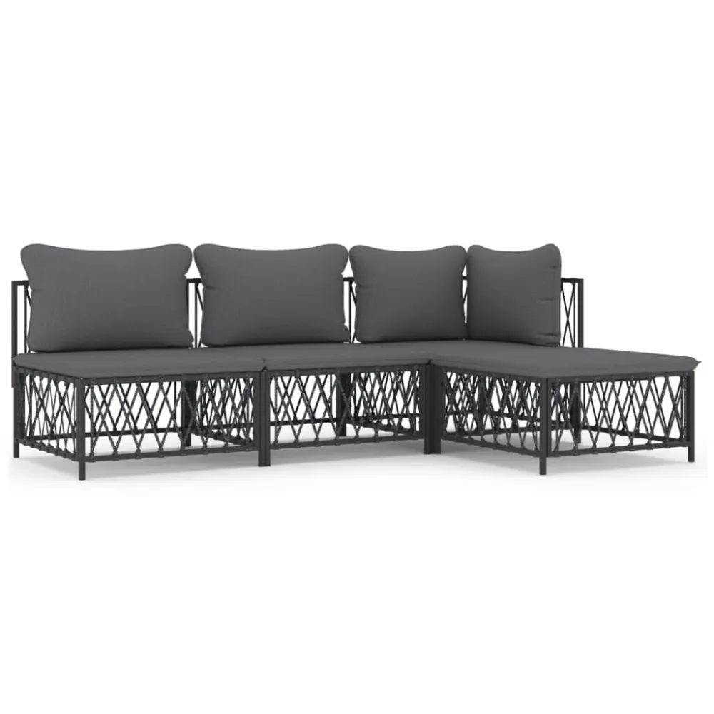 Cadeira Dobrável 4 pcs conjunto lounge de jardim com almofadões ço antracite