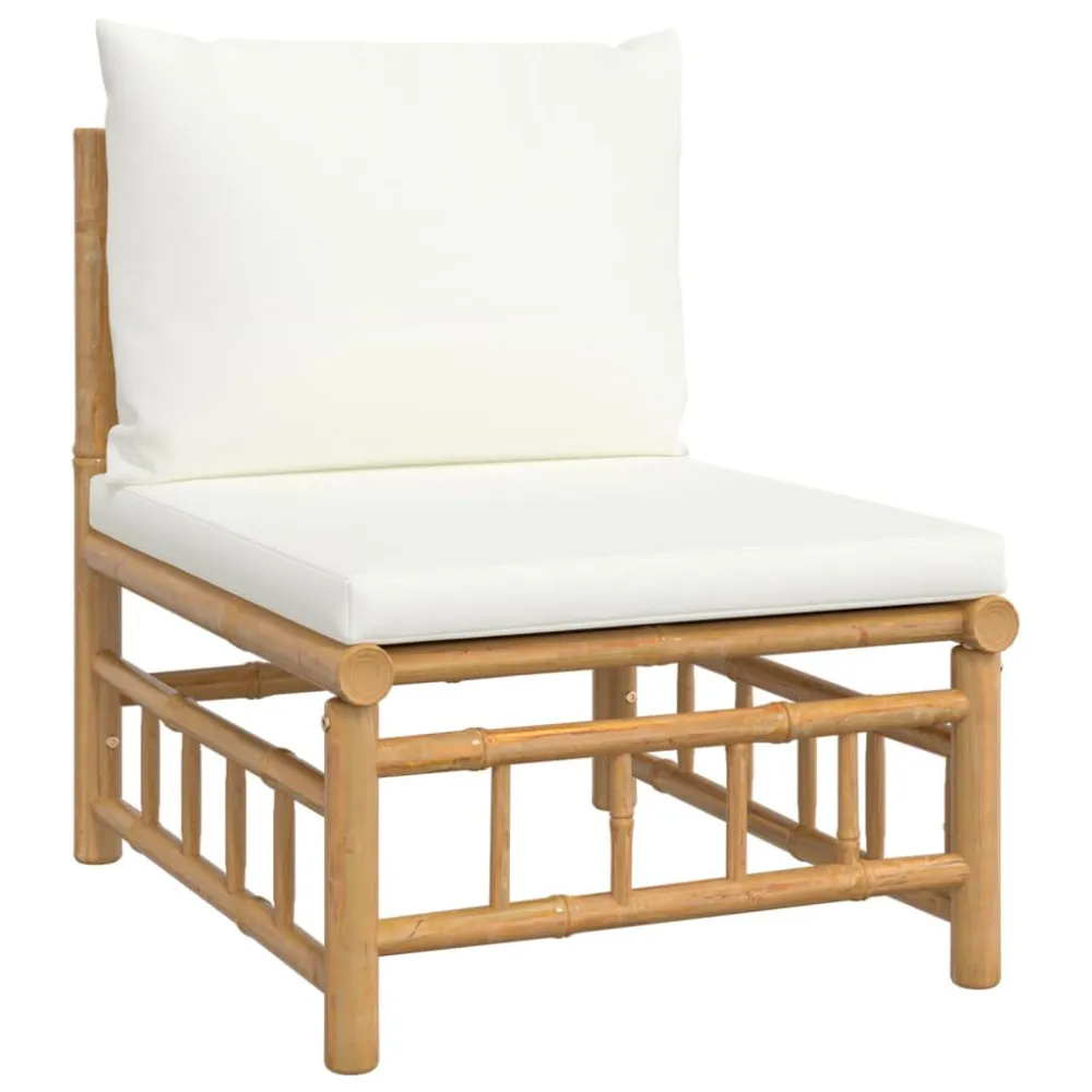 Cadeira Dobrável 4 pcs conjunto lounge de jardim bambu com almofadões branco nata