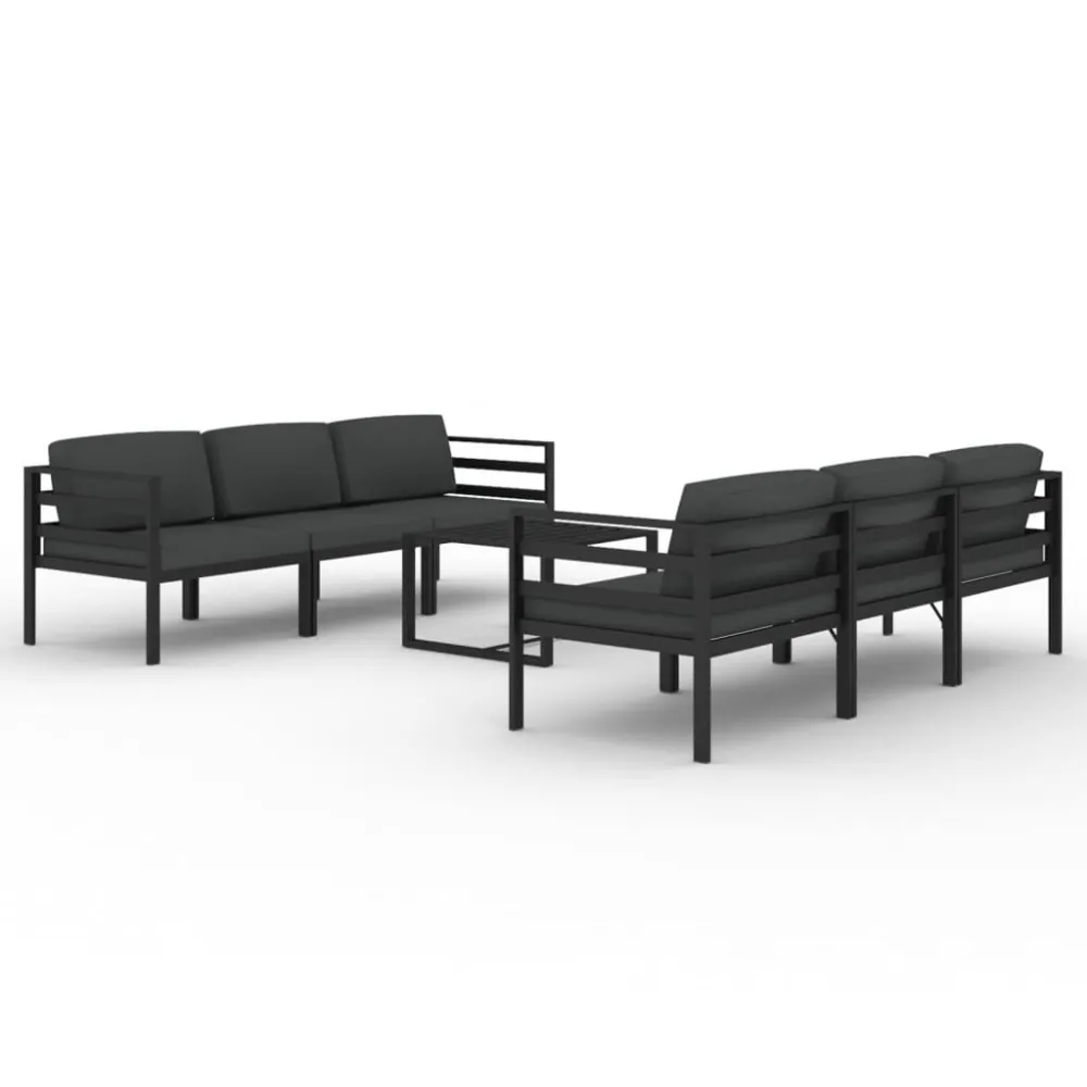 Cadeira Dobrável 7 pcs conjunto lounge jardim com almofadões alumínio antracite