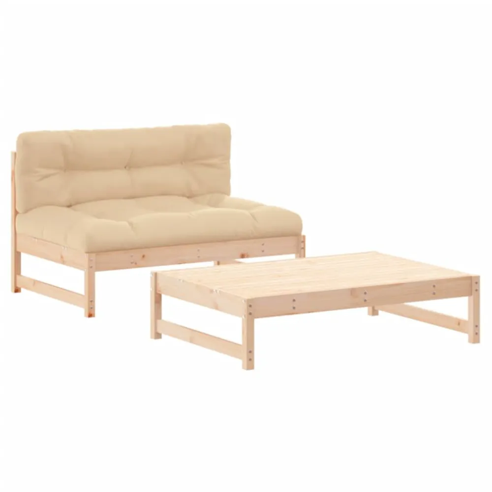 Cadeira Dobrável 2 pcs conjunto lounge de jardim com almofadões madeira maciç