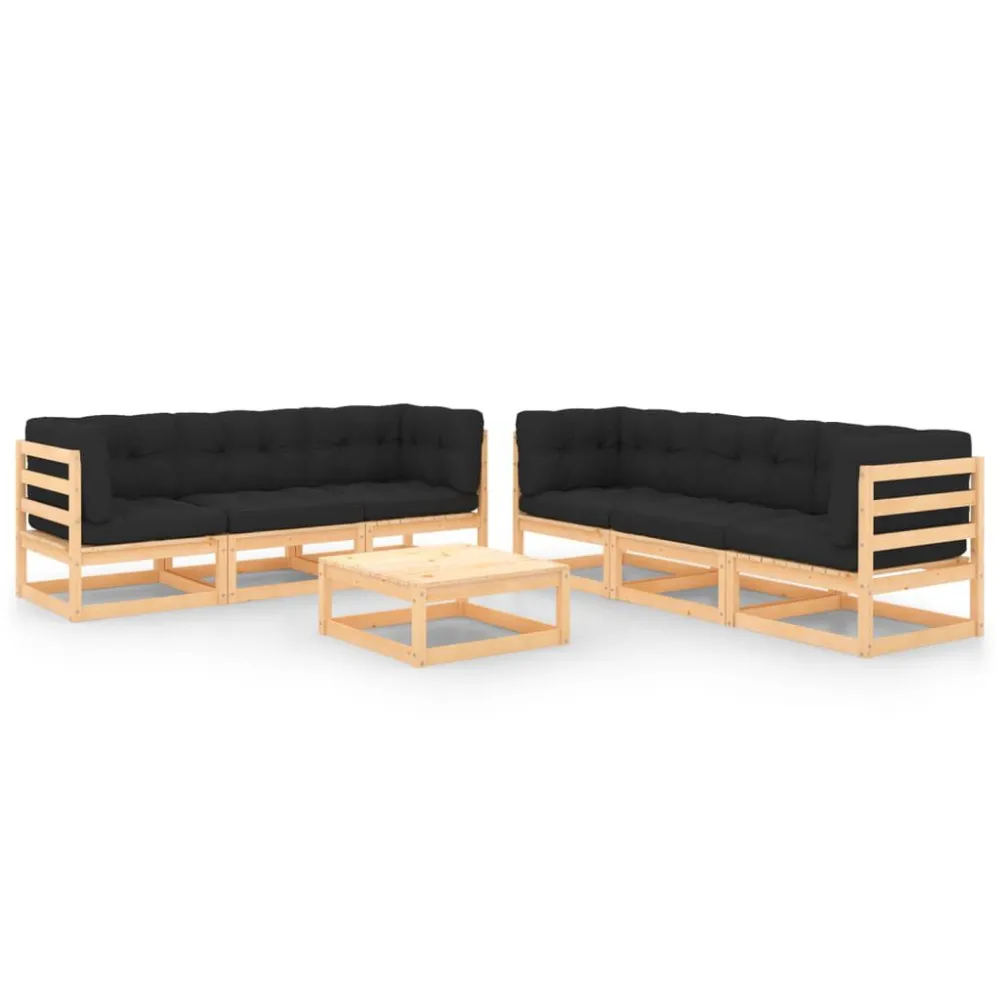 Cadeira Dobrável 7 pcs conjunto lounge de jardim com almofadões pinho maciço