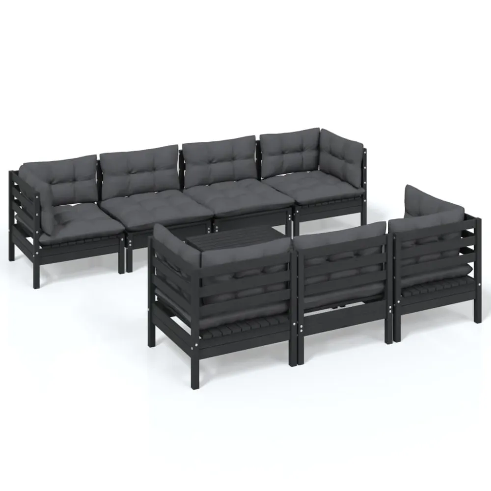 Cadeira Dobrável 8 pcs conjunto lounge jardim com almofadões pinho maciço