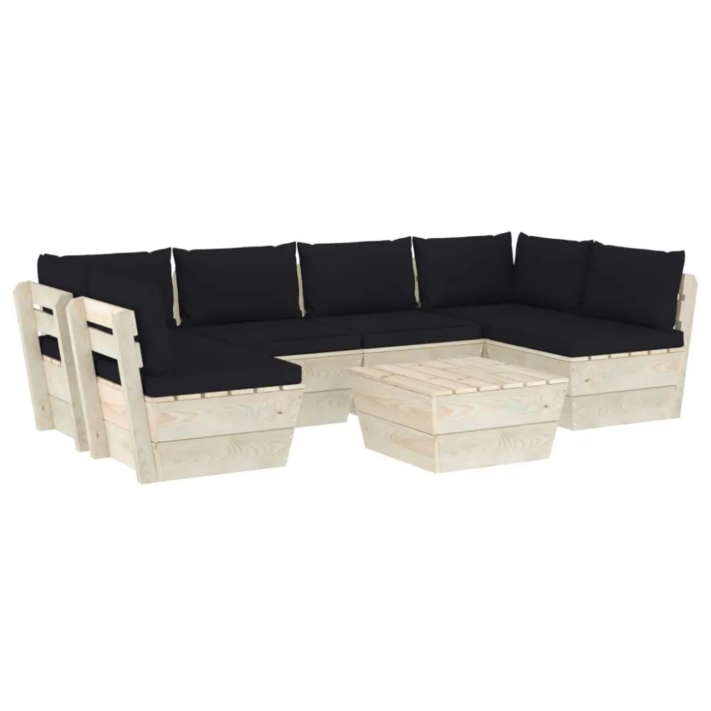 Cadeira Dobrável 7 pcs conjunto lounge de paletes + almofadões madeira de abeto