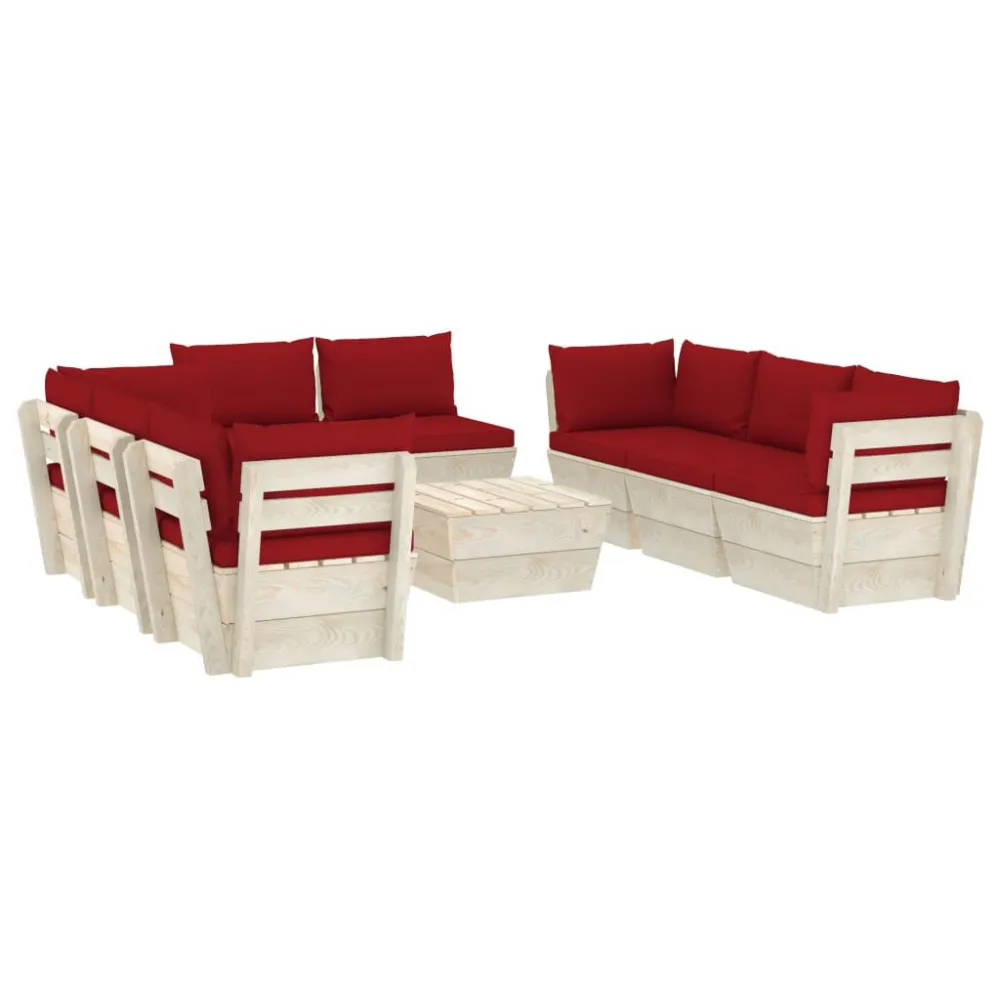 Cadeira Dobrável 9 pcs conjunto lounge de paletes + almofadões madeira de abeto