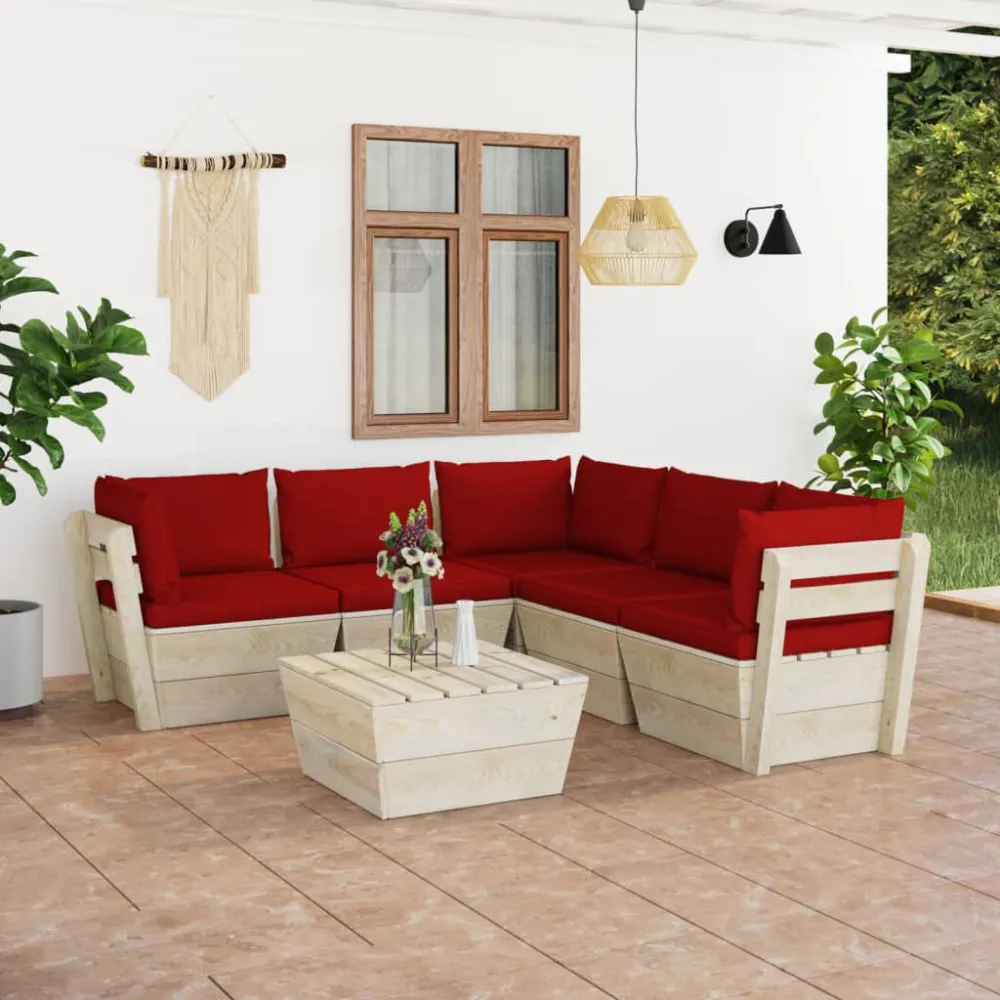 Cadeira Dobrável 6 pcs conjunto lounge de paletes + almofadões madeira de abeto