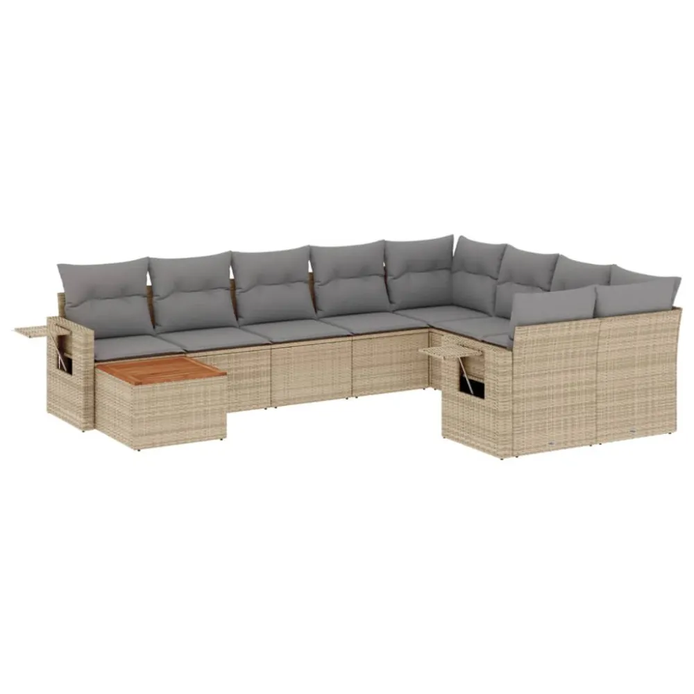 Cadeira Dobrável 10 pcs conjunto de sofás para jardim com almofadões vime PE bege
