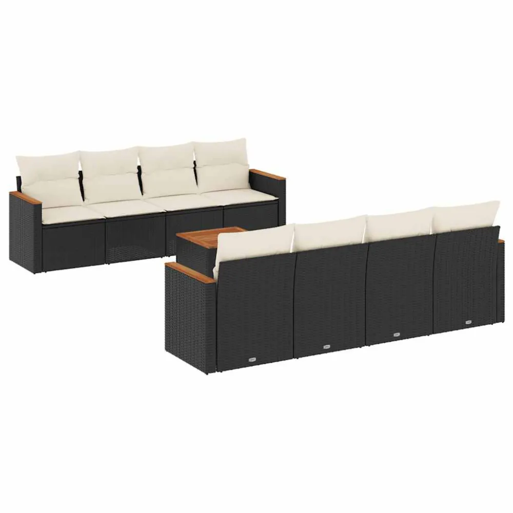 Cadeira Dobrável 9 pcs conjunto de sofás para jardim com almofadões vime PE preto