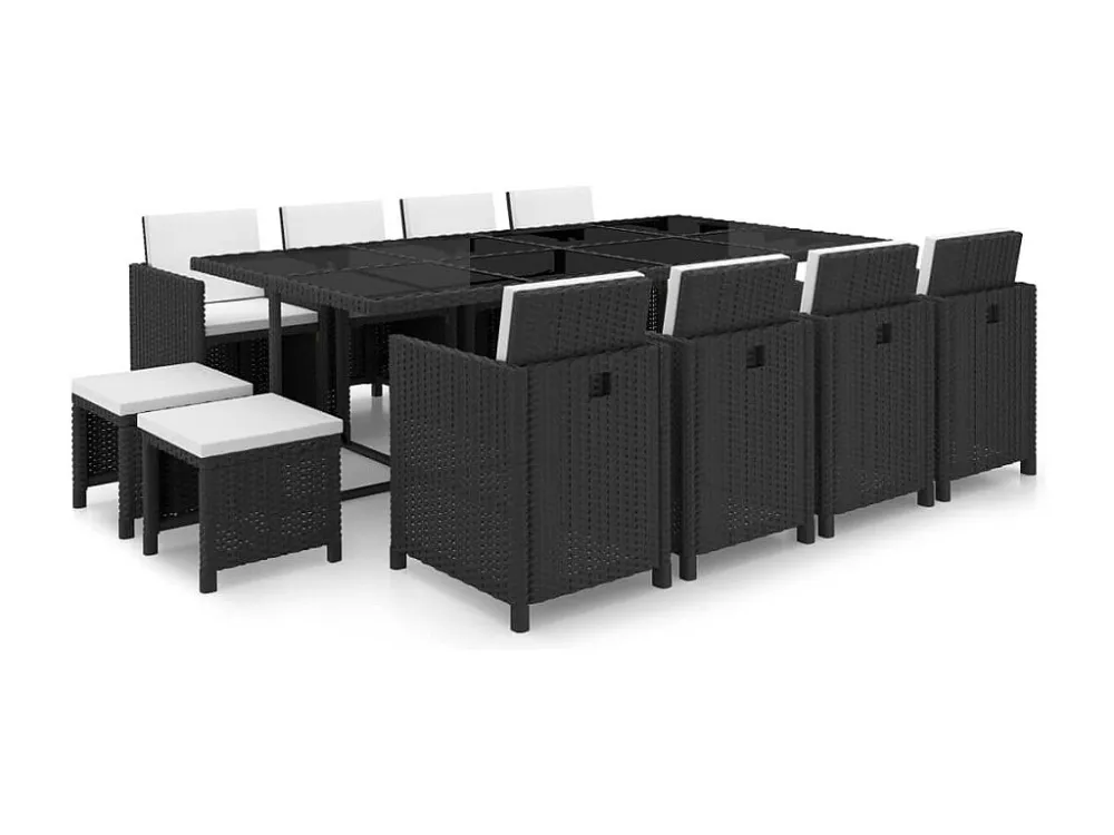 Cadeira Dobrável 13 peças conjunto jantar exterior com almofadões vime PE preto
