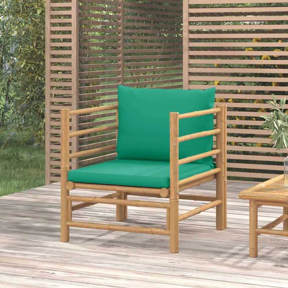 Cadeira Dobrável Sofá de jardim bambu com almofadões verdes
