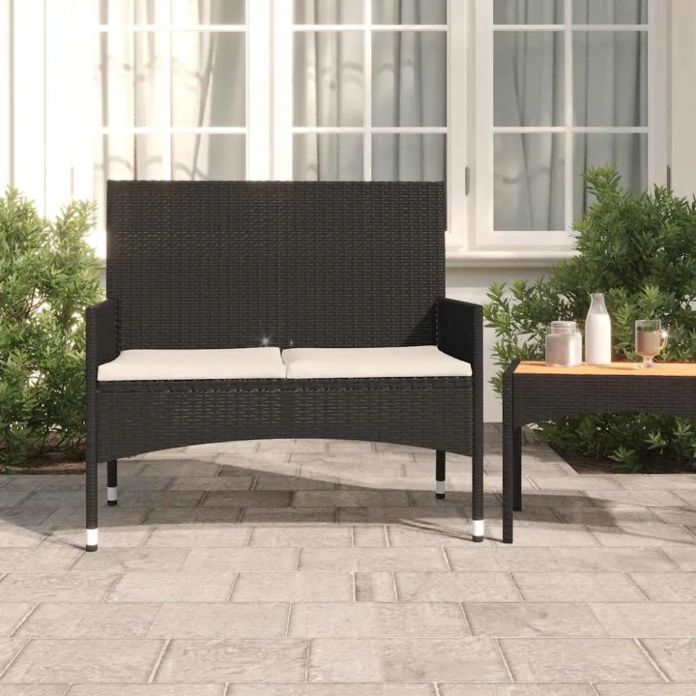 Cadeira de Jardim Banco de jardim de 2 lugares com almofadões vime PE preto