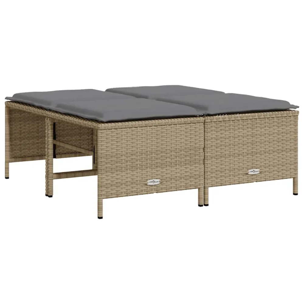 Cadeira de Jardim Bancos de jardim com almofadões 4 pcs vime PE bege