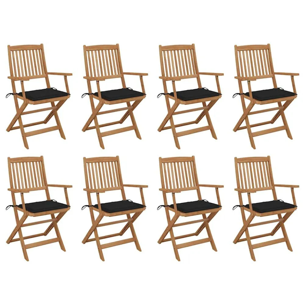 Cadeira de Jardim Cadeiras de exterior dobráveis com almofadões 8pcs acácia maciç