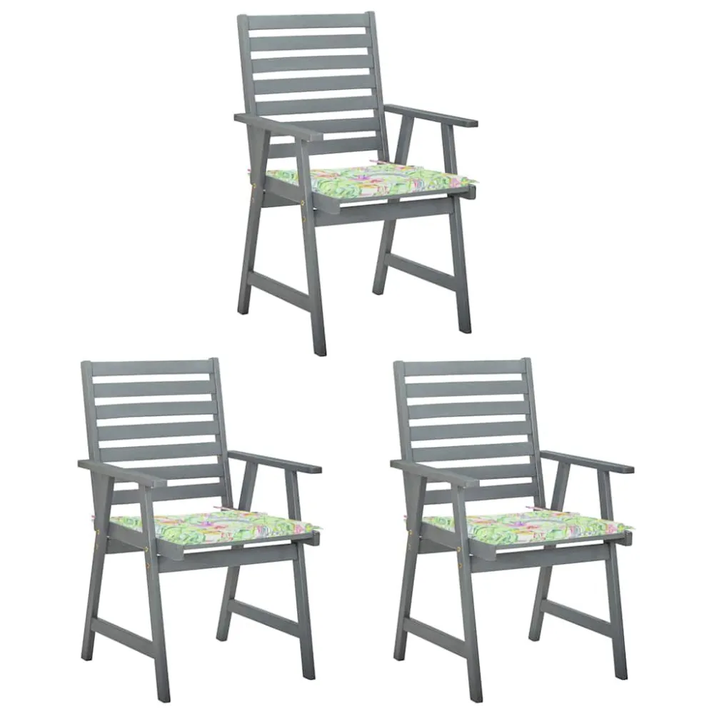 Cadeira de Jardim Cadeiras de jantar para jardim 3 pcs com almofadões acácia maciç
