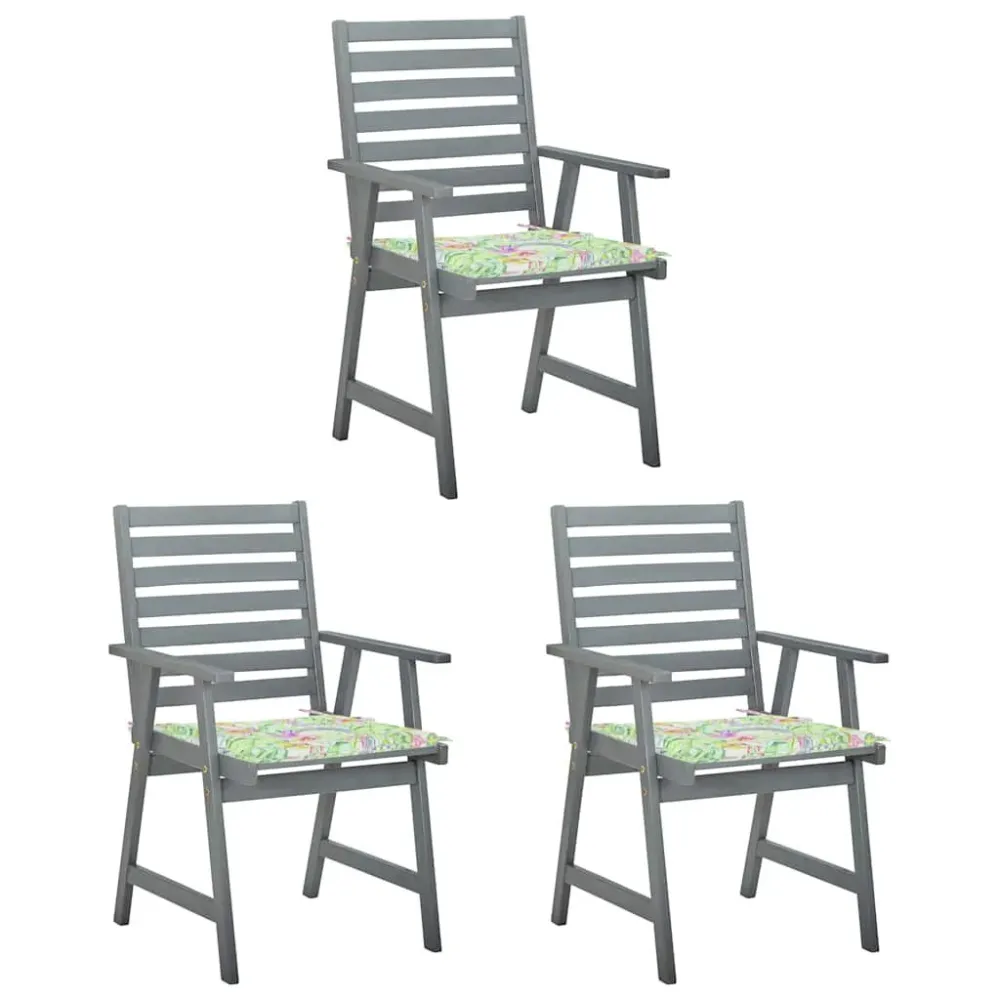 Cadeira de Jardim Cadeiras de jantar para jardim 3 pcs com almofadões acácia maciç