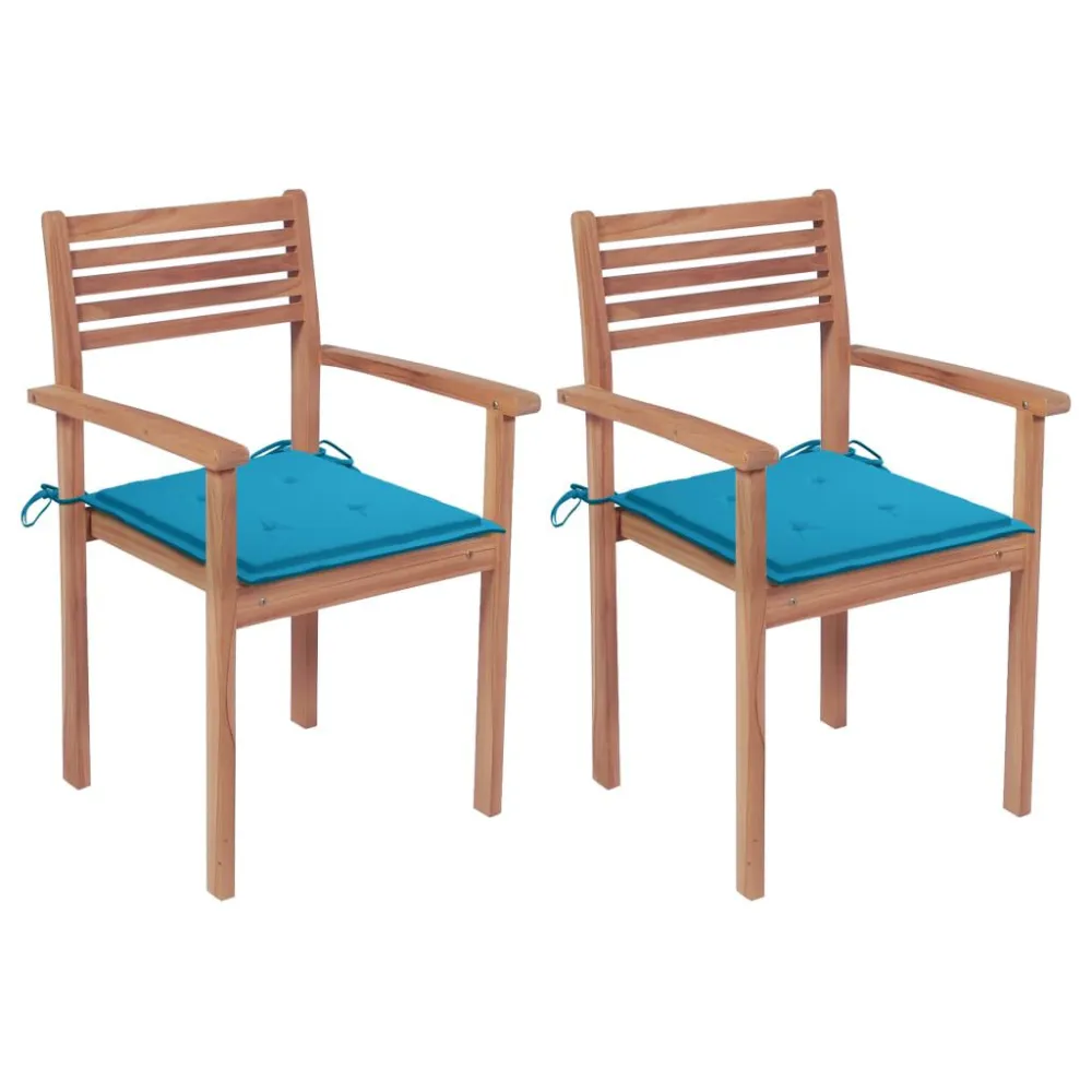 Cadeira de Jardim Cadeiras de jardim com almofadões azuis 2 pcs teca maciç