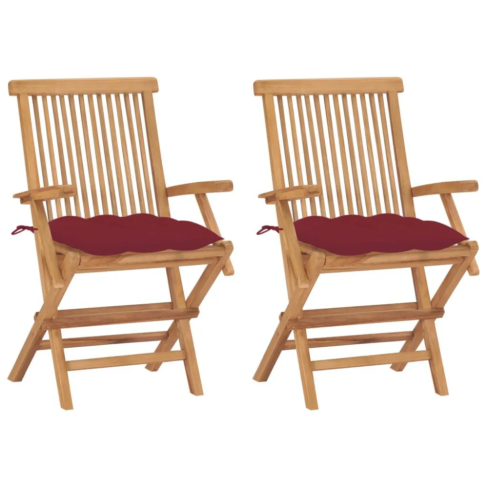 Cadeira de Jardim Cadeiras jardim com almofadões vermelho tinto 2 pcs teca maciç
