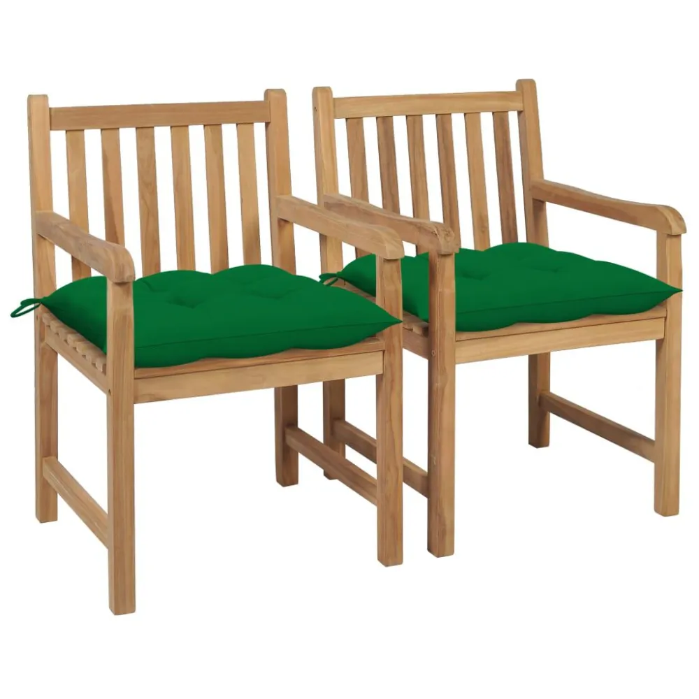 Cadeira de Jardim Cadeiras de jardim com almofadões verdes 2 pcs teca maciç