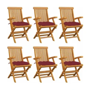 Cadeira de Jardim Cadeiras jardim com almofadões vermelho tinto 6 peças teca maciç