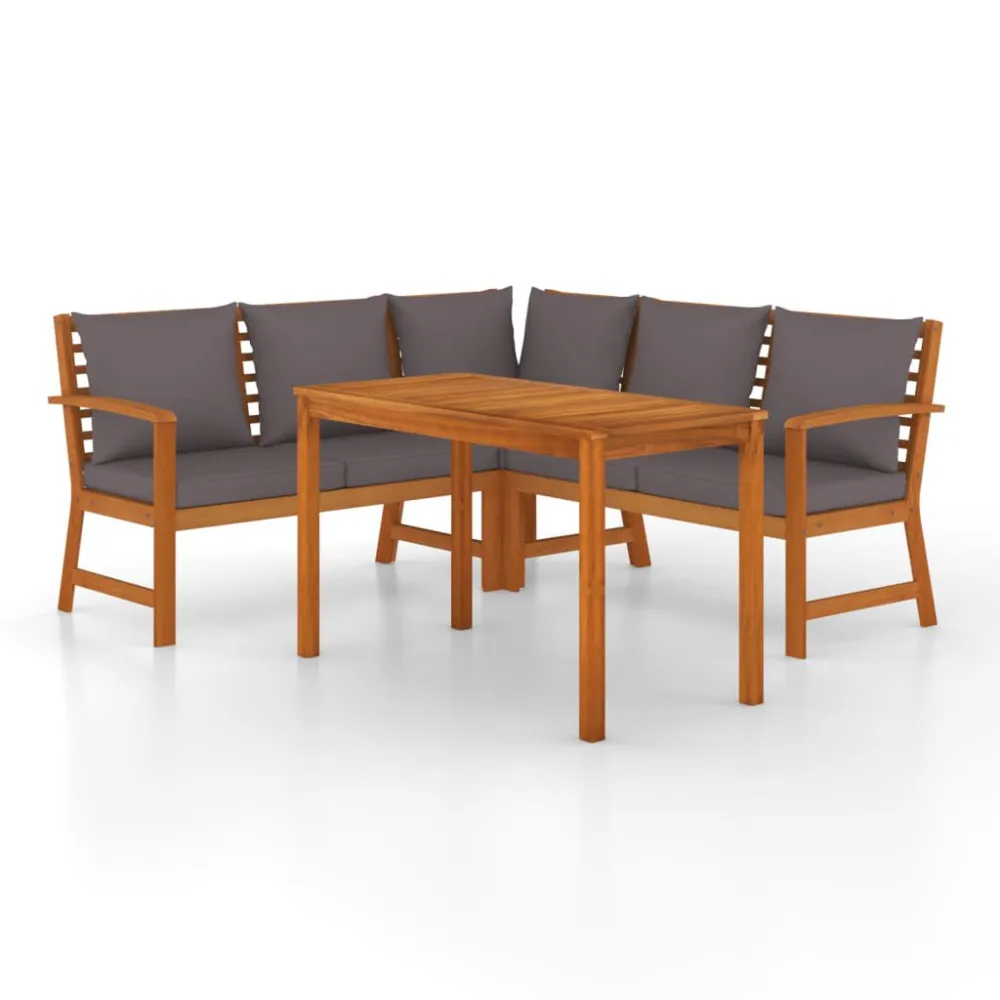 Cadeira de Jardim 4 pcs conj. jantar jardim com almofadões madeira acácia maciç