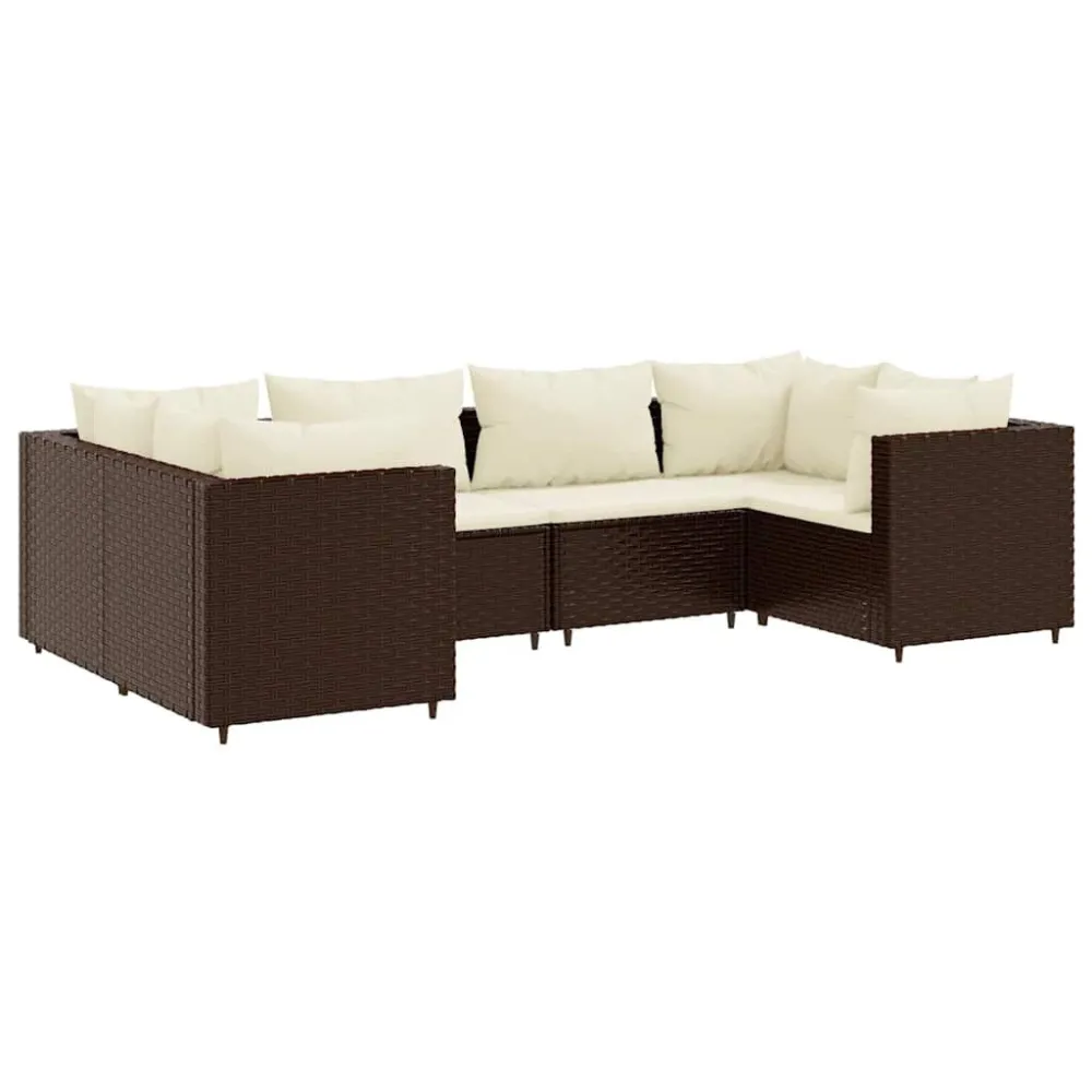 Cadeira de Jardim 6 pcs conj. lounge jardim com almofadões 6 pcs vime PE castanho